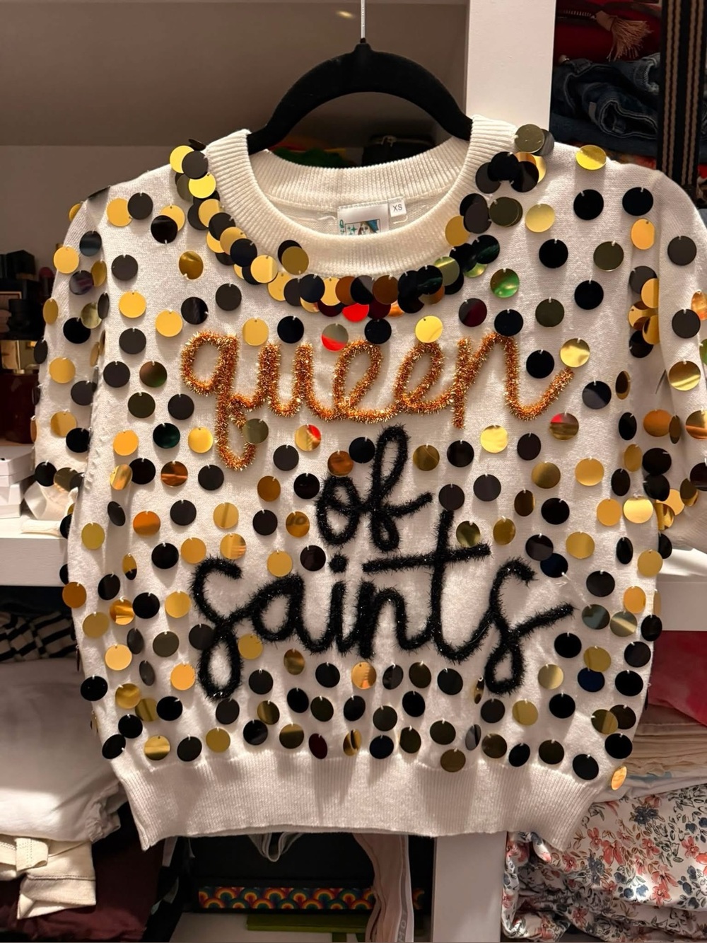 Queen of Saints ' White Sequin Embellished Sweater